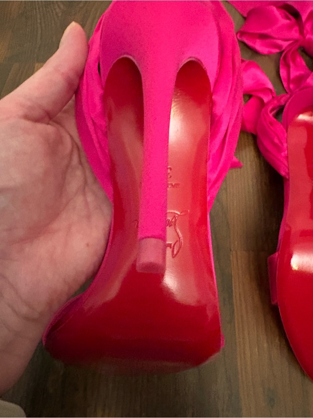 Christian Louboutin Hot Pink Satin Ankle-Tie Sandals - Picture 6 of 10